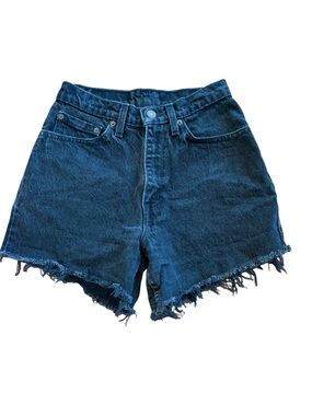 Levi’s 512 Black Distressed Denim Shorts Raw Hem Red Tab 27